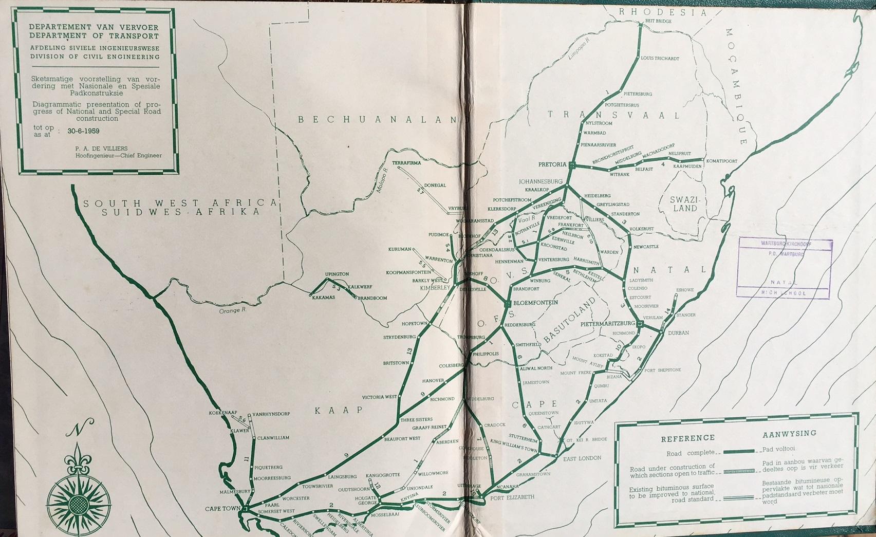 department of transport map of south africa 1959