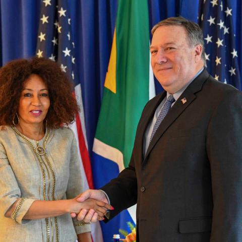Lindiwe Sisulu with Mike Pompeo in New York, 2018 Lindiwe Sisulu with Mike Pompeo in New York, 2018