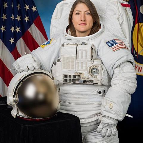 Christina Koch official portrait in an EMU - NASA/Bill Stafford