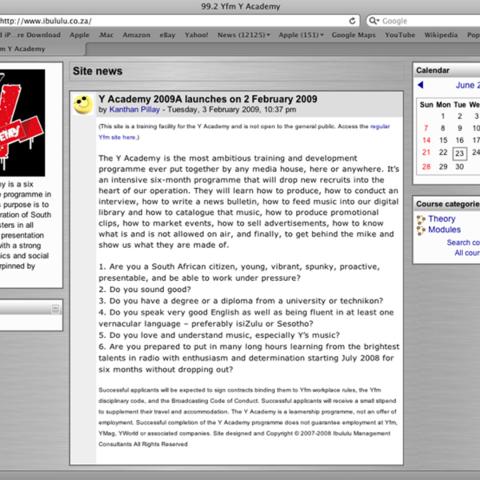 Y Academy website 2009